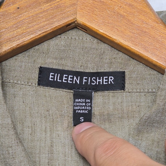 Eileen Fisher Womens Tunic Top Cotton Linen Blend Olive Green Button Down - Picture 6 of 16